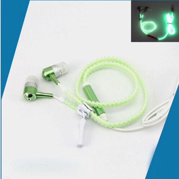 1.2m Earphones Luminous Headphones with Microphone Metal Zipper Glowing in the Dark 3.5mm for Iphone Samsung Xiaomi Headset