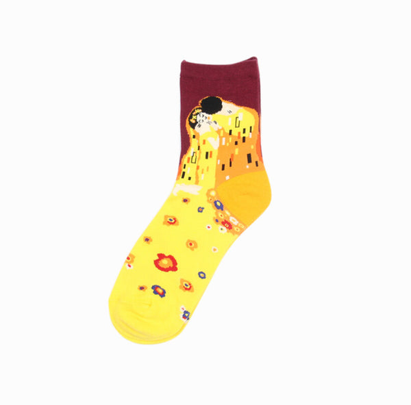 Free Shipping Fashion Art Combed Cotton Crew Women Socks Painting Creative Design Lovers socks Mona Lisa Van Gogh Starry Night