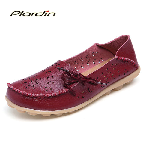 Plus Size 2017 Ballet Summer Cut Out Women Genuine Leather Shoes Woman  Flat Flexible Round Toe Nurse Casual Fashion Loafer