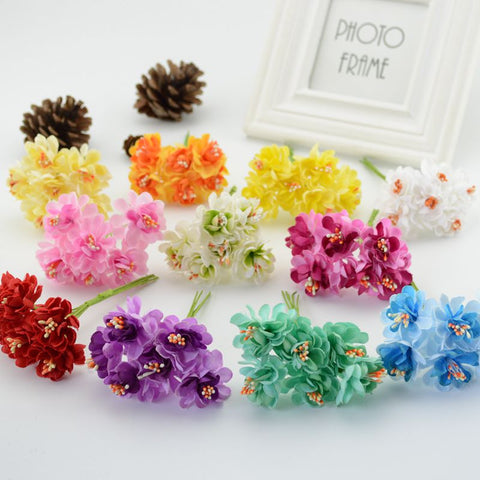 6pcs Cheap silk stamen Artificial Flowers for home Wedding Decoration DIY Wreath Decorative Bride Bouquet brooch Fake Flowers