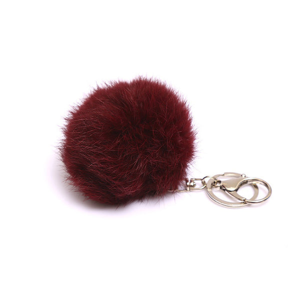 2016 New Rabbit Fur Ball Plush Key Chain POM POM Keychain Leather Tassel Pompom Car Bag Keychain Key Ring Silver Plated Jewelry