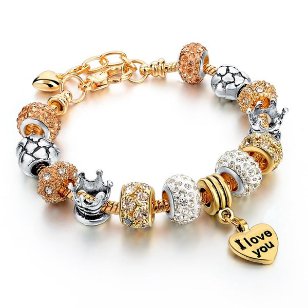 Hot Selling 2016 Heart Charm Bracelets & Bangles Gold Bracelets For Women DIY Pulsera Famous Brand Jewellery SBR150074