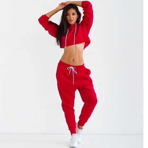 2017 Casual Women Sexy Club Jumpsuits romper 2 Piece Set Crop Top Long Sleeve Playsuit Loose bodycon Jumpsuit Red Black Bodysuit