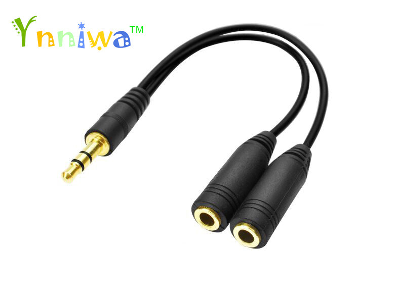 1pcs black 3.5mm 1 in 2 couples audio line Earbud Headset Headphone Earphone Splitter For pad Phone Android Mobile MP3 MP4