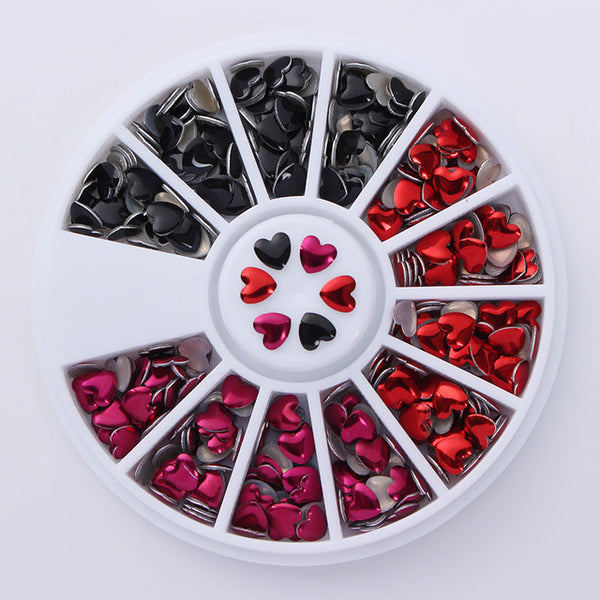 1 Box Mixed Color Rhinestone Heart Design 3D Nail Art Decoration in Wheel Manicure DIY Nail Art Decoration