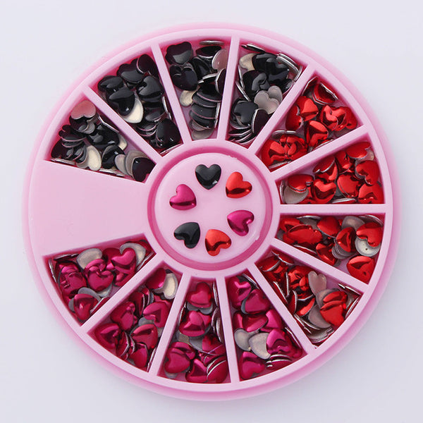 1 Box Mixed Color Rhinestone Heart Design 3D Nail Art Decoration in Wheel Manicure DIY Nail Art Decoration