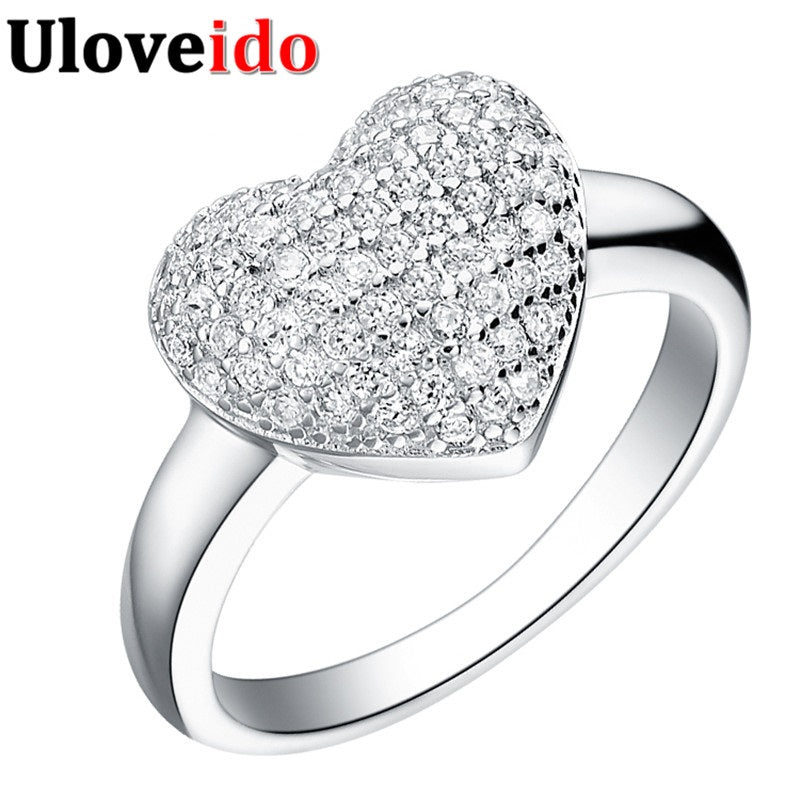 15% Off Ring Heart Jewelry Micro Pave Silver Plated Rings for Women Wedding Jewellery Acessorios Para Mulher Love Uloveido J070