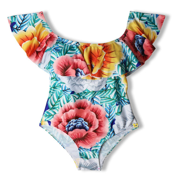 Sexy Floral Off Shoulder Swim Wear Lady High Cut Bathing Suit Ruffle Plus Size Monokini Thong Swimwear Women One Piece Swimsuit