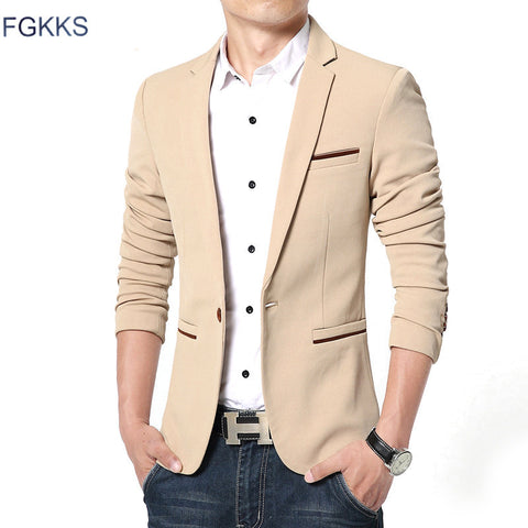 FGKKS New Arrival Luxury Men Blazer New Spring Fashion Brand High Quality Cotton Slim Fit Men Suit Terno Masculino Blazers Men