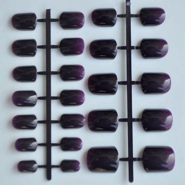 Shine Light Chocolate Color Brown 24 Pcs Sweet Candy Short Purple Red Artificial False Fake Nails Full Wrapped Tips