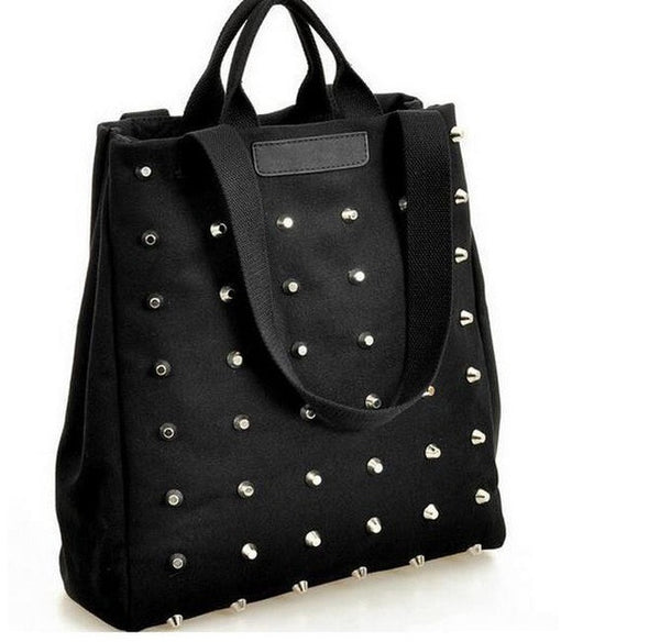 Yogodlns Hot sale women's handbag preppy style punk rivet handbag thickening canvas bag student bag