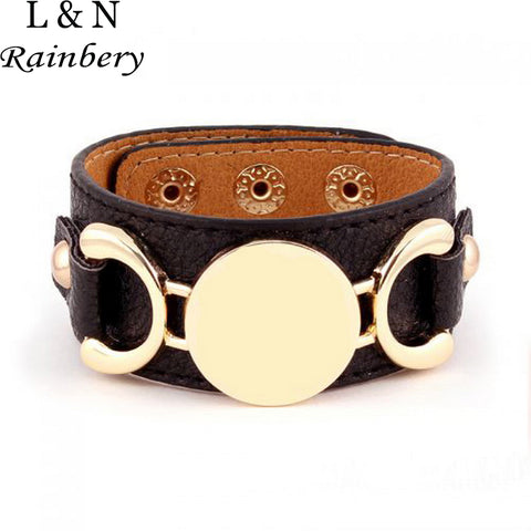 Rainbery 2017 Hot Selling Monogram Leather Cuff Bracelet Pulseras 3 Row Gold Color Multicolor Leather Bracelet For Women Men