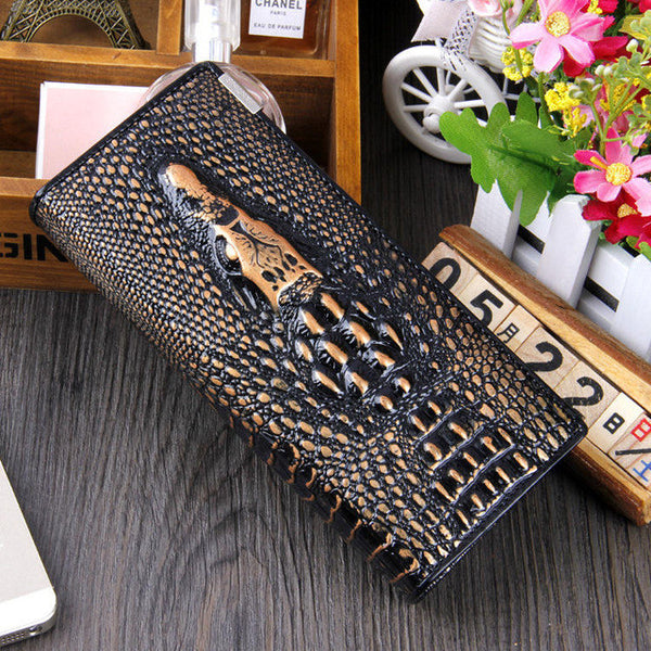 SHU WOLF Women Wallet Hasp Coin Purses Holders Brand Genuine Leather 3D Embossing Alligator Ladies Crocodile Long Clutch Wallets