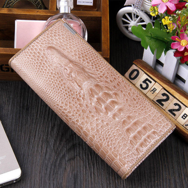 SHU WOLF Women Wallet Hasp Coin Purses Holders Brand Genuine Leather 3D Embossing Alligator Ladies Crocodile Long Clutch Wallets