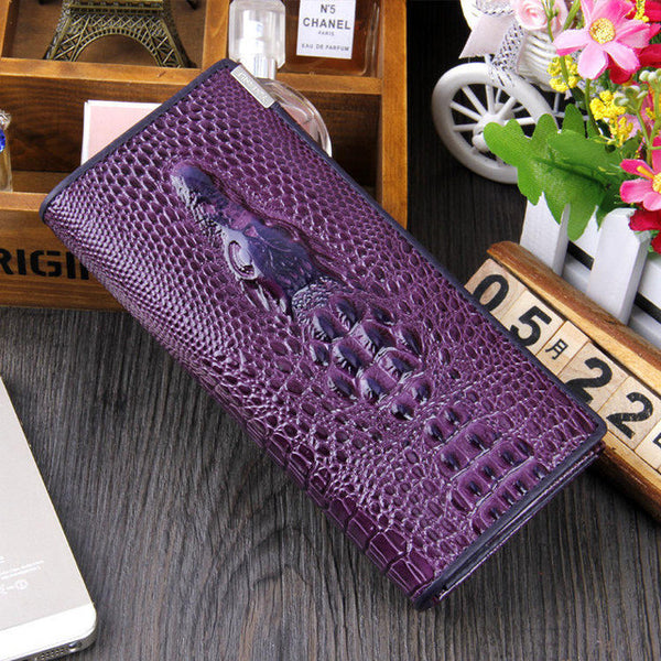 SHU WOLF Women Wallet Hasp Coin Purses Holders Brand Genuine Leather 3D Embossing Alligator Ladies Crocodile Long Clutch Wallets