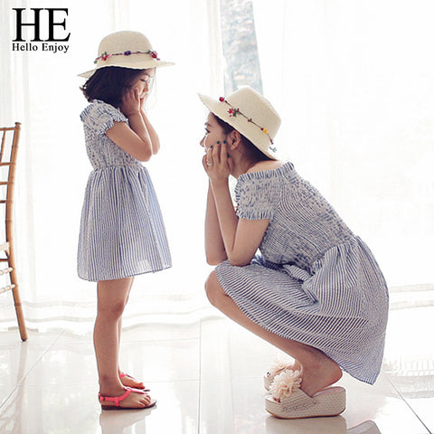HE Hello Enjoy mother daughter dresses 2017 Family Matching Outfits striped dress family clothing mother and daughter clothes