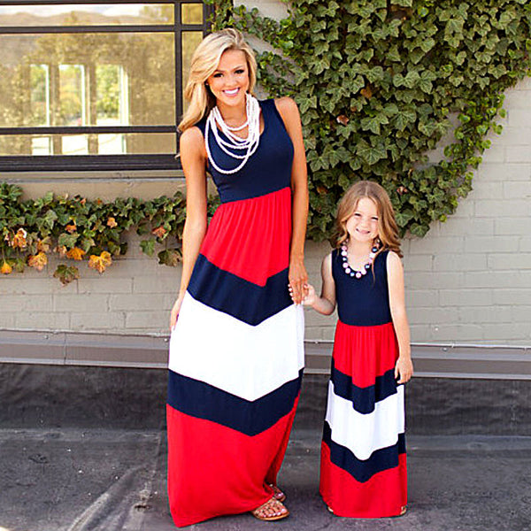 2017 Mommy and me family matching mother daughter dresses clothes striped mom and daughter dress kids parent child outfits