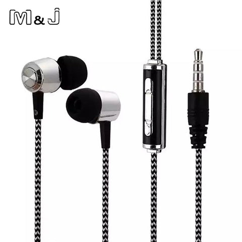 M&J A13 New Plating Stereo Bass Earphone wire braid Earbuds In Ear Earbus 3.5mm with Microphone For Iphone Samsung Xiaomi MP3