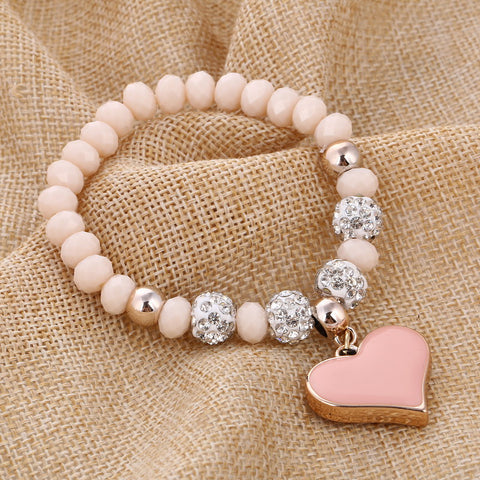 ZOSHI Romantic Vintage Bracelets For Women Heart Pendant Bracelets with crystal Shambhala Beads Fit Pan Bracelets Jewelry