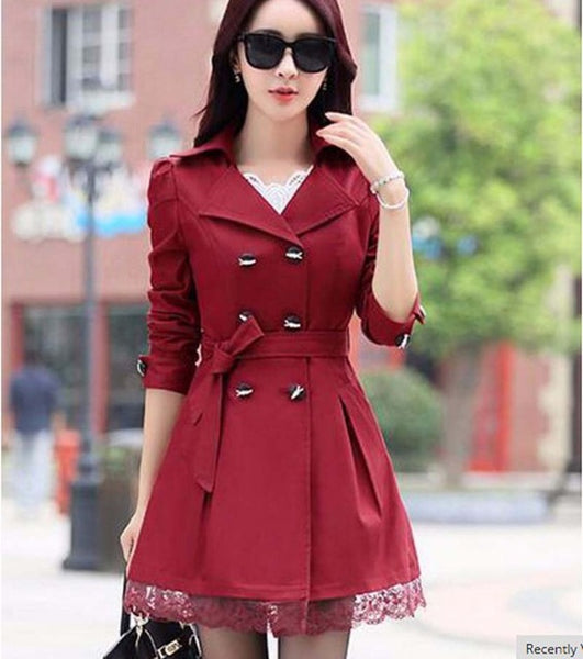 1PC Trench Coat For Women Spring Coat Double Breasted Lace Casaco Feminino Autumn Outerwear Abrigos Mujer Z015