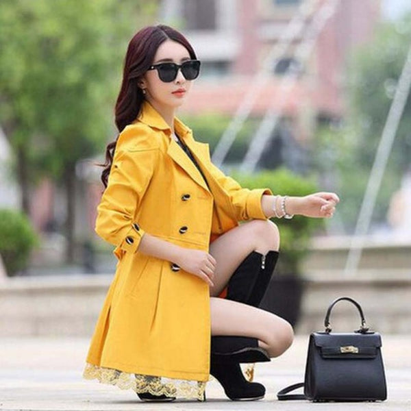 1PC Trench Coat For Women Spring Coat Double Breasted Lace Casaco Feminino Autumn Outerwear Abrigos Mujer Z015