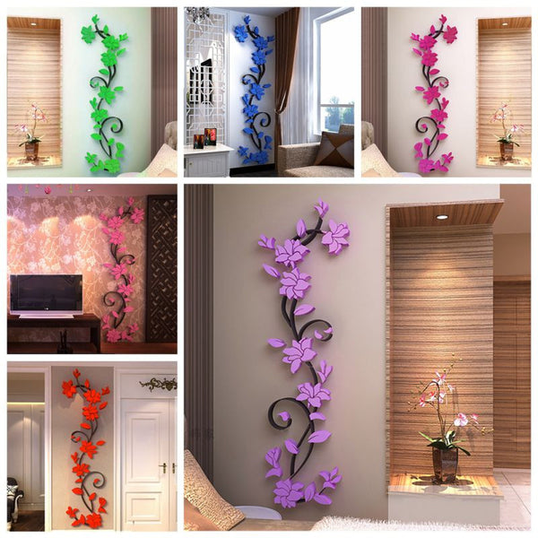 3D Vase Flower Tree DIY Removable Art Vinyl Wall Stickers Decal Mural Home Decor For Home Bedroom Decoration