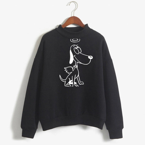 Womens Turtleneck Sweatshirt Kawaii Printed Dog,Deer,Cat Gay Letters Casual Hoodies Loose Tops Fleece Harajuku hip-hop tracksuit
