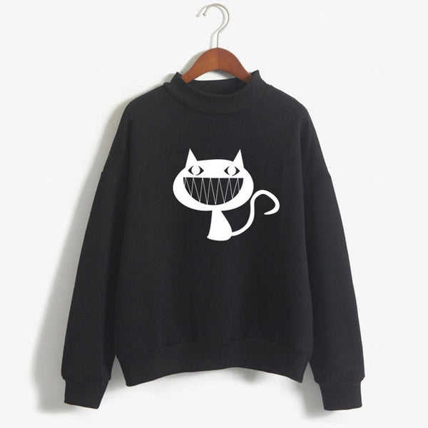 Womens Turtleneck Sweatshirt Kawaii Printed Dog,Deer,Cat Gay Letters Casual Hoodies Loose Tops Fleece Harajuku hip-hop tracksuit