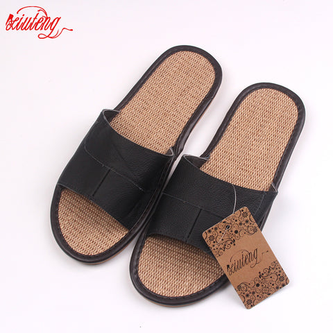 New 2016 Famous Brand Casual Men Sandals Summer Leather Linen Slippers Summer Shoes  Flip Flops Fast Shipping