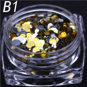 12 colors 1g/ box Nail Art Glitter ROUND Shapes Confetti Sequins Acrylic Tips UV Gel B Style Nail Art Metal Wheel