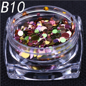 12 colors 1g/ box Nail Art Glitter ROUND Shapes Confetti Sequins Acrylic Tips UV Gel B Style Nail Art Metal Wheel