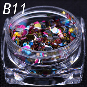 12 colors 1g/ box Nail Art Glitter ROUND Shapes Confetti Sequins Acrylic Tips UV Gel B Style Nail Art Metal Wheel