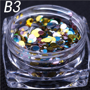 12 colors 1g/ box Nail Art Glitter ROUND Shapes Confetti Sequins Acrylic Tips UV Gel B Style Nail Art Metal Wheel