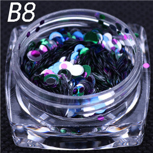 12 colors 1g/ box Nail Art Glitter ROUND Shapes Confetti Sequins Acrylic Tips UV Gel B Style Nail Art Metal Wheel