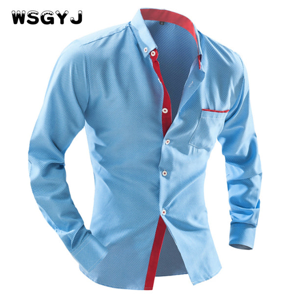 WSGYJ 2017 Men'S Fashion Men Shirt British Fashion Wave Point Slim Square Collar Long-Sleeved Shirt Single Large Size 4XL