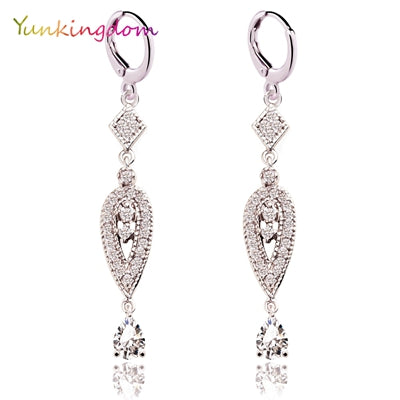 Yunkingdom 2 Colors Vintage Eardrop Earrings for Women  Zircon Crystal Long Earring Earings Women Jewelry Gifts