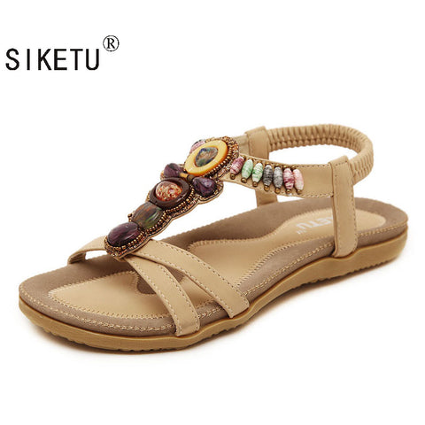 SIKETU Free Shipping 2017New National Style Women Sandals Bohemia Flats Beaded Size Foreign Trade Shoes Summer Shoes Women Shoes