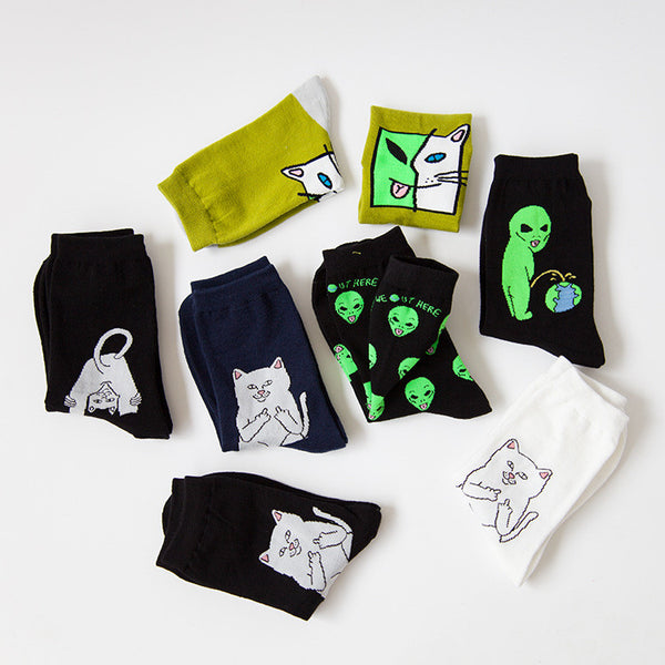 New Mid Crew Socks Lord Normal Alien Cat ET Pop-Up Spaced WE OUT HERE Skater come in peace Men Road Trip 34-43
