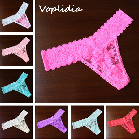 Voplidia Women Sexy Panties Underwear Thongs G-Strings 2017 Pink Female Seamless Lingerie Floral Lace Low-waist G Strings PM022