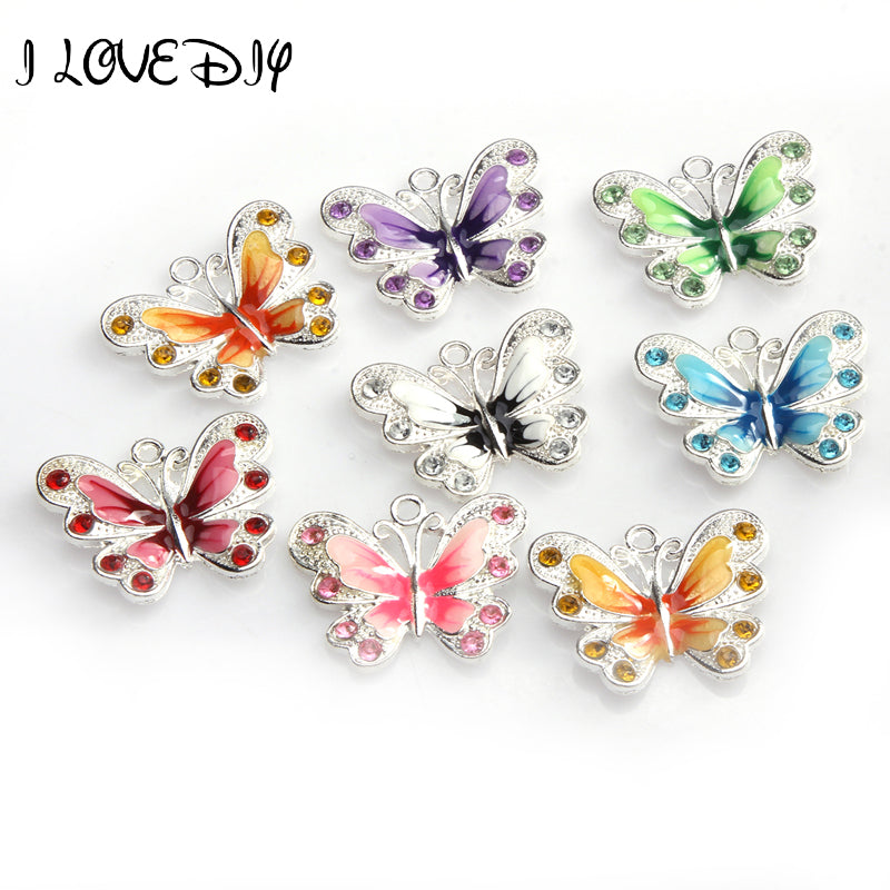 7 colors Wholesale 5pcs Mixed Enamel Animal Butterfly Pendent Charm for Jewelry Making Necklace 21mm Jewelry & Accessories
