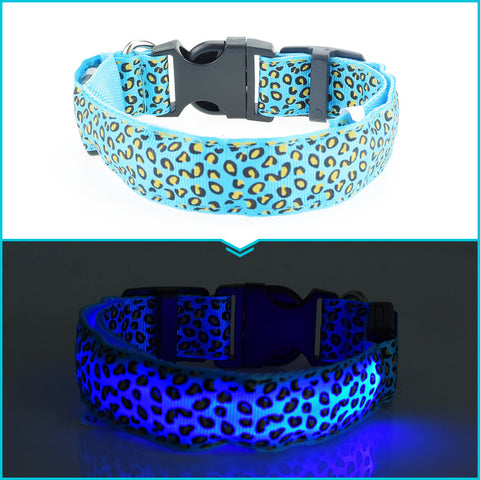 Dogstory Adjustable New Style Leopard Glow Cat Dog Collar Nylon Dog Harness Night Safe Flashing Pet Collars Fashion Accessories