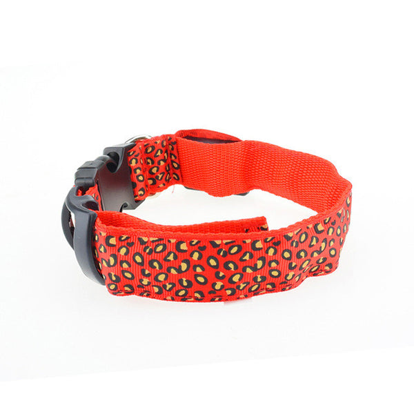 Dogstory Adjustable New Style Leopard Glow Cat Dog Collar Nylon Dog Harness Night Safe Flashing Pet Collars Fashion Accessories