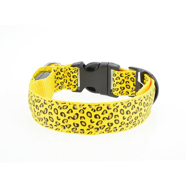 Dogstory Adjustable New Style Leopard Glow Cat Dog Collar Nylon Dog Harness Night Safe Flashing Pet Collars Fashion Accessories