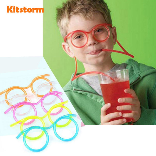 Hot! Funny  Soft Plastic Straw Glasses Unique Flexible Drinking Tube Kids Party Bar Accessories
