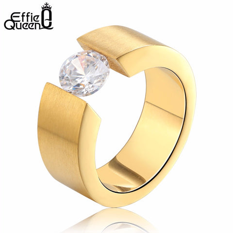 Effie Queen Men Women Wedding Band Titanium Steel Rings Bague Homme Wiredrawing Fashion Stainless Steel Zircon Ring IR23