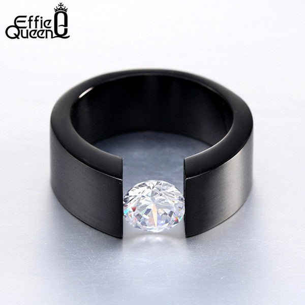 Effie Queen Men Women Wedding Band Titanium Steel Rings Bague Homme Wiredrawing Fashion Stainless Steel Zircon Ring IR23