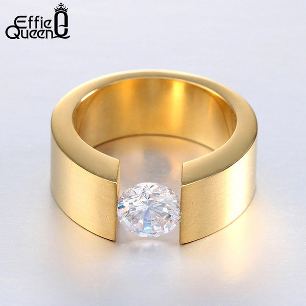 Effie Queen Men Women Wedding Band Titanium Steel Rings Bague Homme Wiredrawing Fashion Stainless Steel Zircon Ring IR23