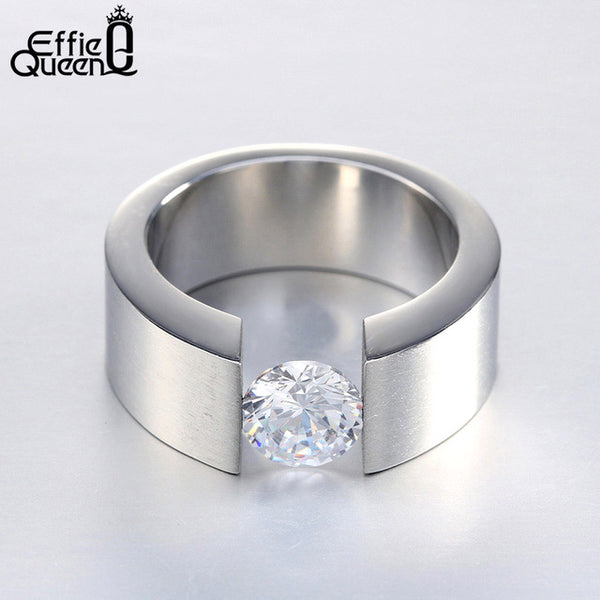 Effie Queen Men Women Wedding Band Titanium Steel Rings Bague Homme Wiredrawing Fashion Stainless Steel Zircon Ring IR23