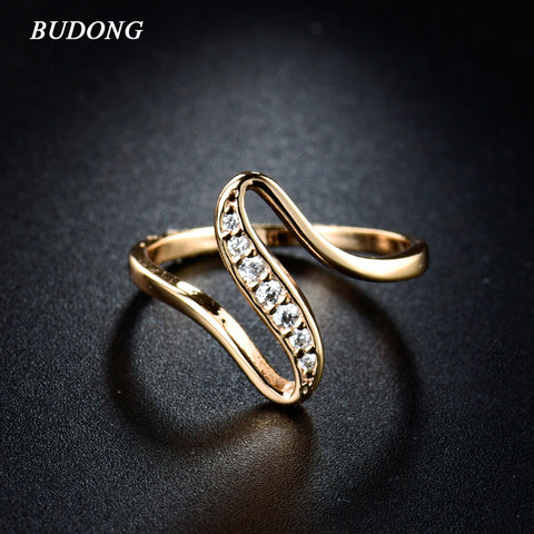 BUDONG 2017 Women Finger Rings Gold-Color Engagement Wedding Rings for Women Cubic Zirconia CZ Vintage Lady Jewelry Bijoux