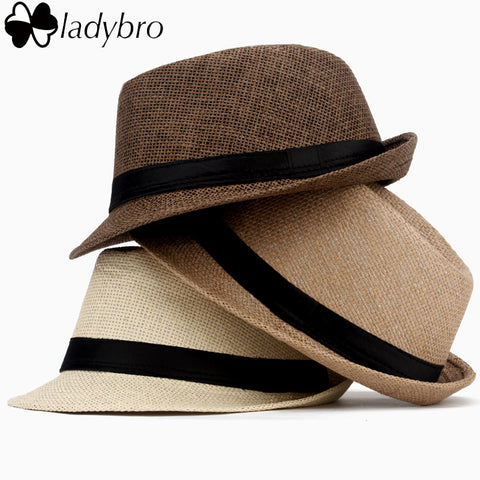 Ladybro Women Hat For Men Hat Ladies Summer Beach Cap Sun Hat Female Panama Straw Male Gangster Trilby Fashion Sun Visor Cap